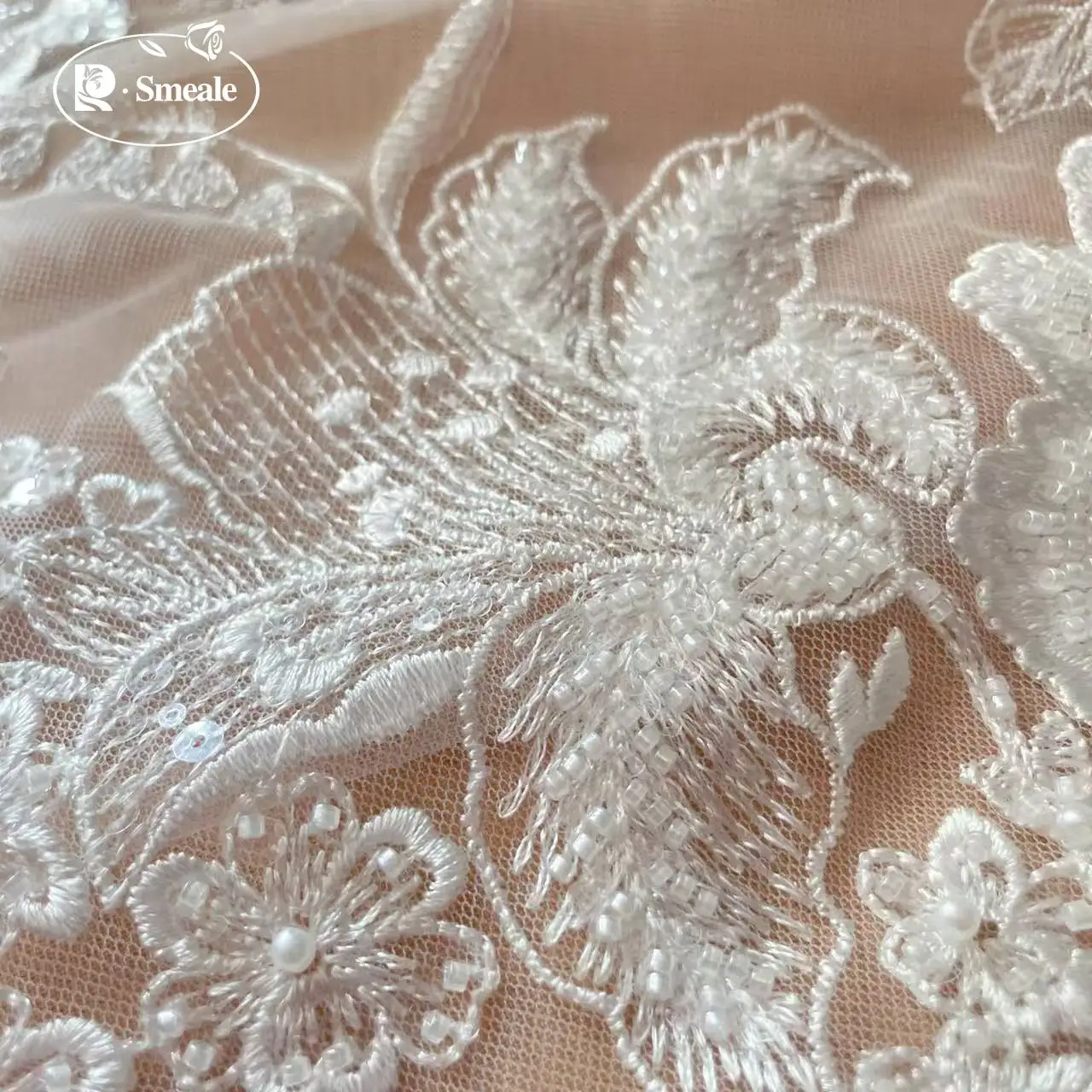 NEU Perlen Pailletten Hochzeitskleid Braut Big Flower Spitzenstoff. Rayon-Stickerei. DIY Nähzubehör RS 252283 – Detail 5