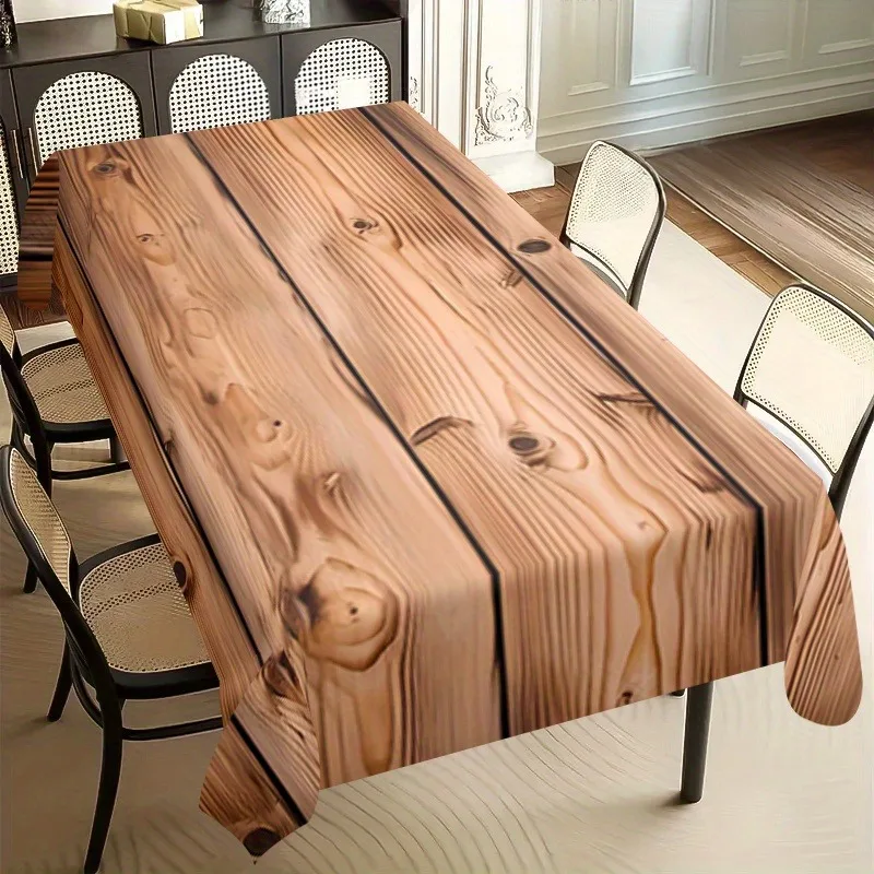1pc Wood Grain Printed Tablecloth - Rectangular Kitchen Table Cover - Realistic Wood Texture Designzyc
