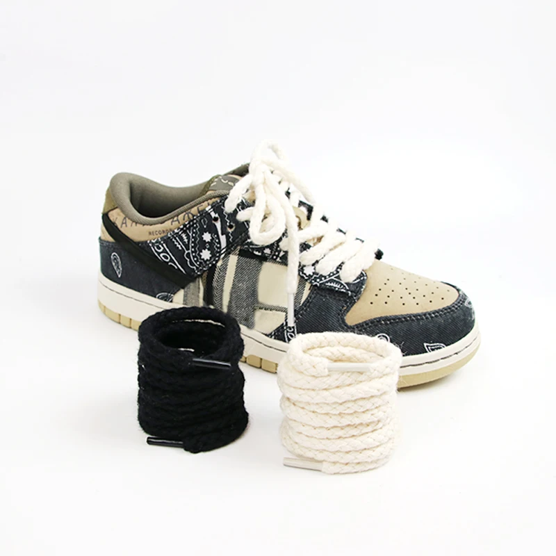1 Pair Cotton Shoelaces Linen Weave 7mm Round Shoes Laces for Sneakers Women Men Pattern High-top Canvas Shoestrings Accessories