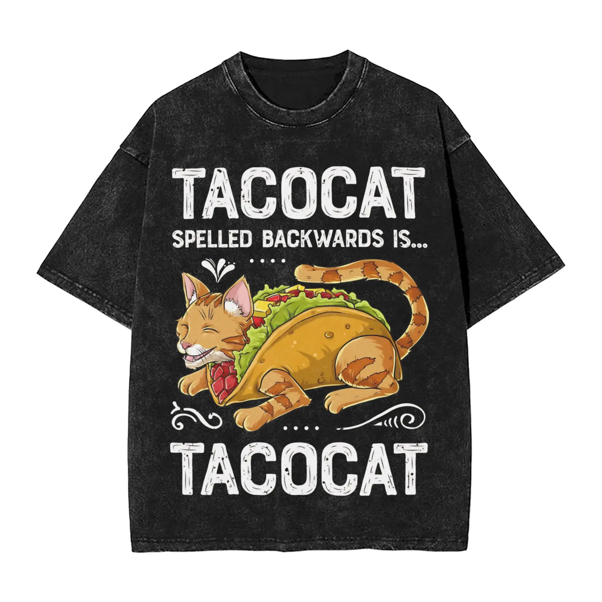 Spelled Backwards is Taco Cat T Shirt  Washed 100% Cotton Oversize T-Shirts Cinco De Mayo Vintage Men Women Top Summer Tee Shirt
