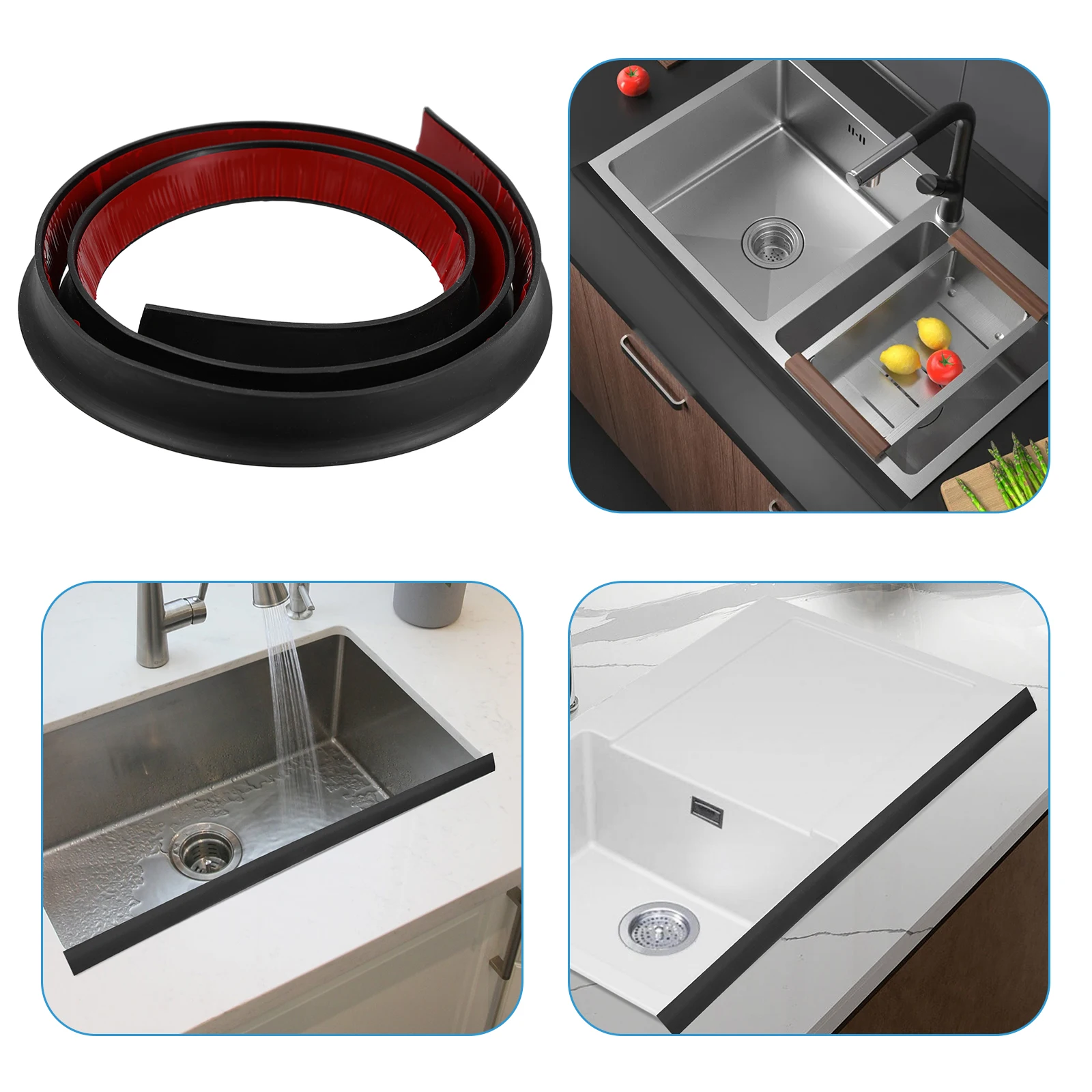 

Flexible Water Stopper Strip for Kitchen Sink Bathroom Bathtub Shower Backsplash Guard Barrier Dam Self-Adhesive Silicone