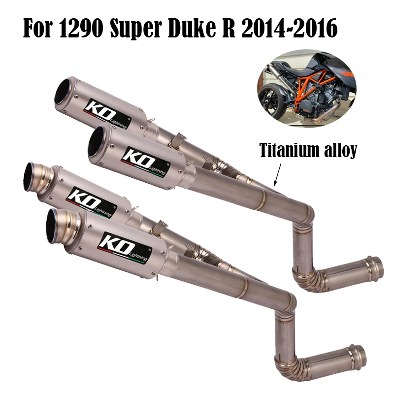 51mm Motorcycle Exhaust System Muffler Pipe Double Hole Titanium Alloy Mid Link Slip On Modified For 1290 Super Duke R 2014-2016