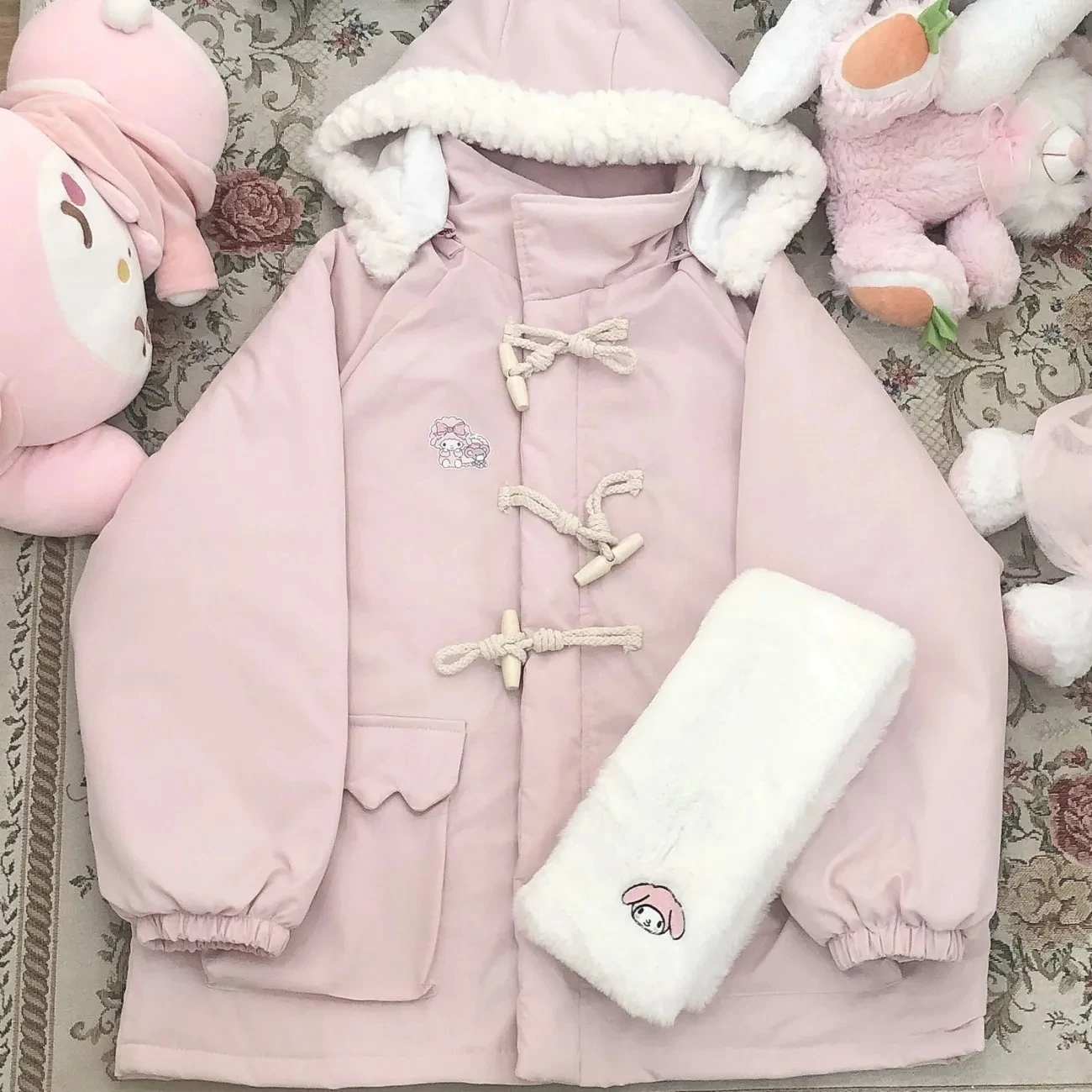 Down Cotton Jacket Women 2023 New Autumn Winter Hooded Plush Thick Cotton Coat Cute Versatile Japanese Sweet Parkas Womens