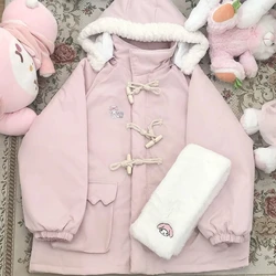 Down Cotton Jacket Women 2023 New Autumn Winter Hooded Plush Thick Cotton Coat Cute Versatile Japanese Sweet Parkas Womens