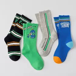 4 Pairs Long Socks Children's Newest Tennis Socks Knee Socks Cotton Striped Sporty Socks Boys Girls Skating Athletic Socks