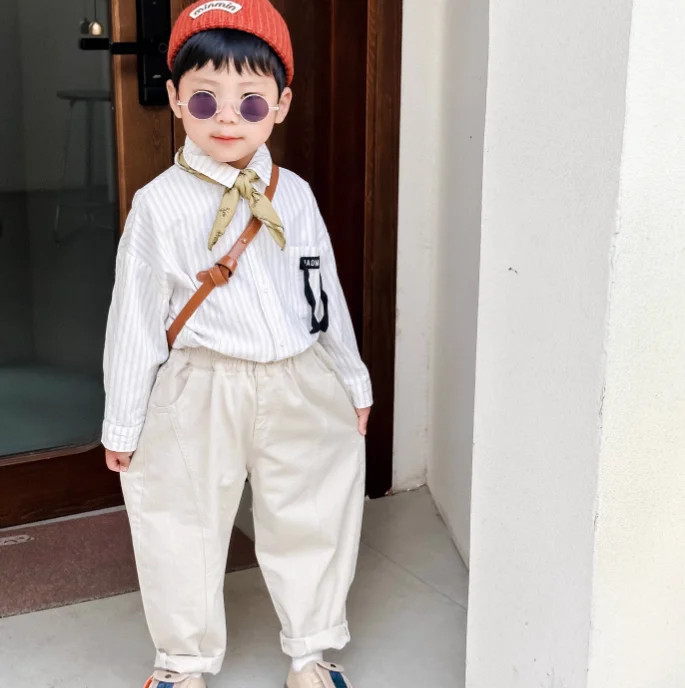 الخريف الفتيان البيج الأسود بانت لملابس الأطفال 2025 جديد طفل أطفال عادية الكرتون نمط بنطلون 1-8 سنة