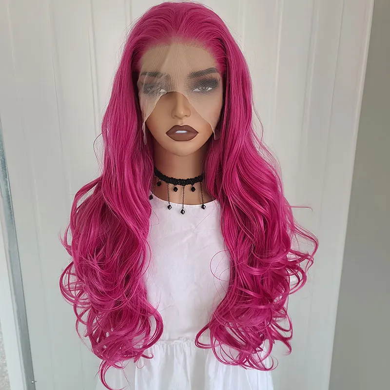 Rose Purper Body Wave Pruik Synthetische 13X4 Lace Front Pruiken Hoge Kwaliteit Hittebestendige Vezel Haar Natuurlijke Haarlijn Voor Zwarte Vrouwen