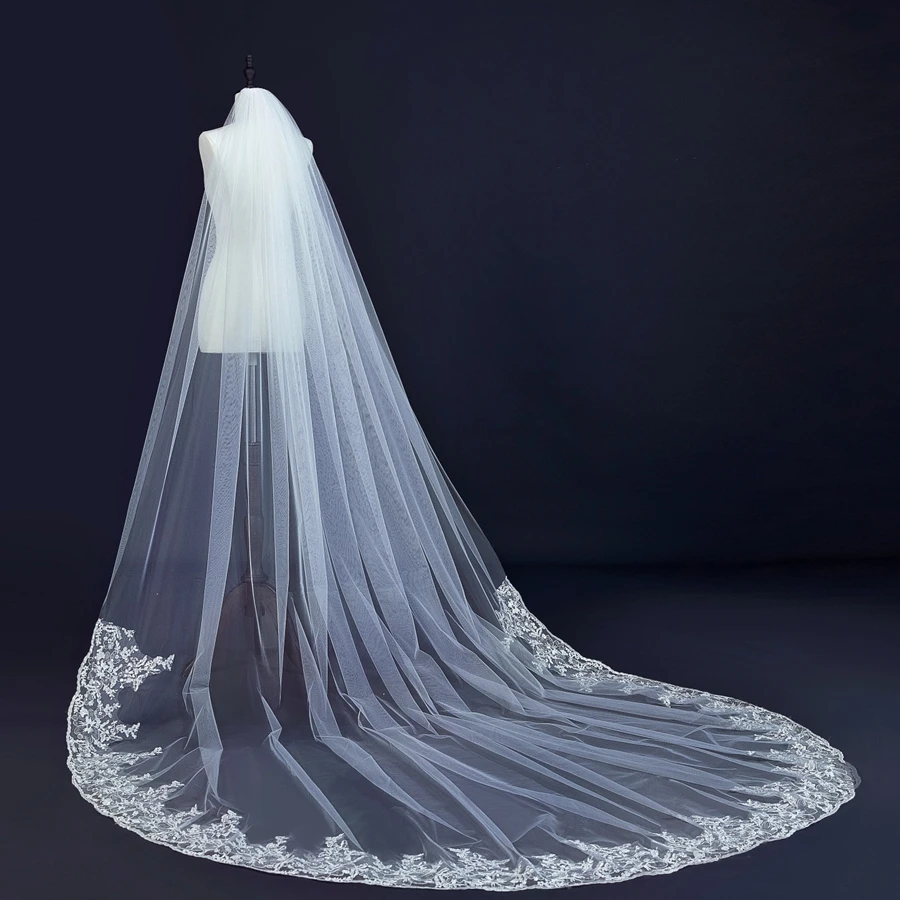 جديد وصول 3 متر كاتدرائية الحجاب الزفاف الدانتيل يزين الحجاب الزفاف Vestidos de novia العروس اكسسوارات الزفاف #1