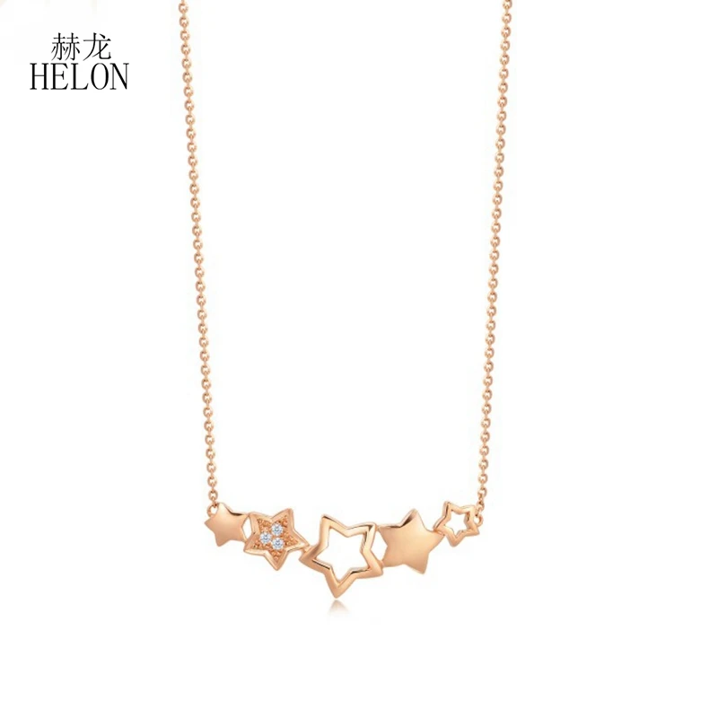 

HELON Solid 18K 14K Rose/Yellow/White Gold Genuine Natural Diamonds Star Choker Pendant Necklaces For Women Trendy Jewelry Chain