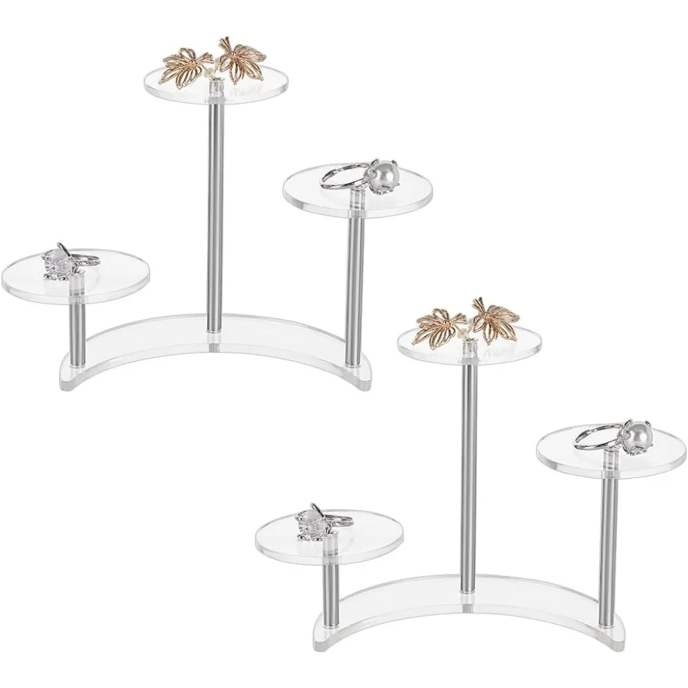 2 Set Round Acrylic Display Stand 3-Tier with Moon Shape Base 2 inch Acrylic Products Display Riser Item Display Shelf