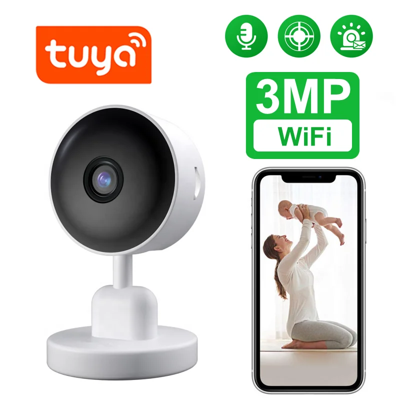 Mini Indoor Tuya Camera 3MP 1080P HD Motion Detection 2-Way Audio Night Vision Home Security Dog Cat Pat Camera WiFi