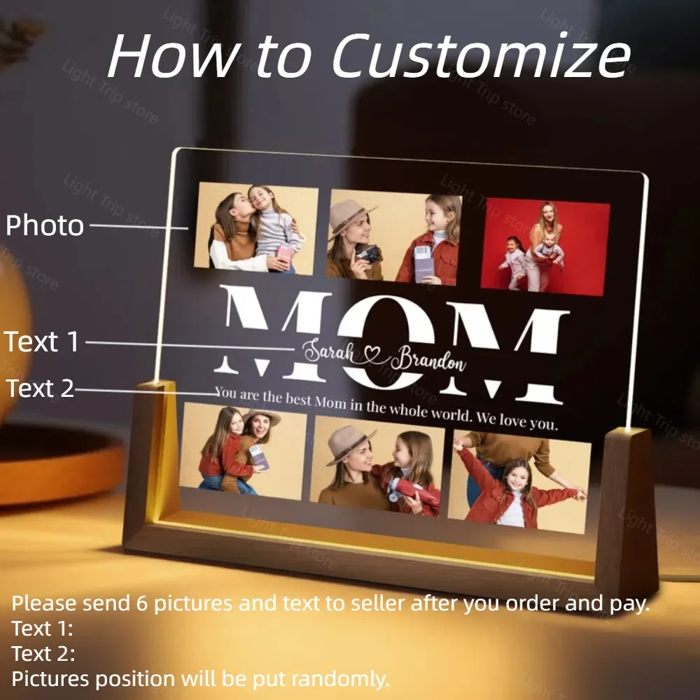 Testo fotografico personalizzato personalizzato lampada acrilica 3D luce notturna personalizzata per camera da letto per mamma papà amore famiglia