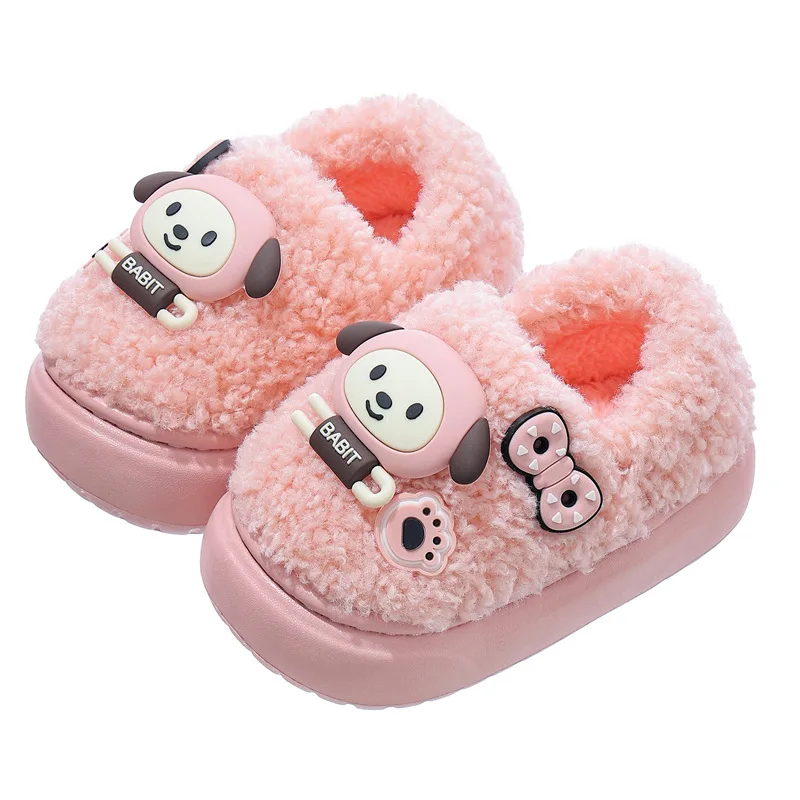 Thicken Warm Long Plush Slippers for Kids Winter 2026 Chunky Platform Fluffy Furry Fur Slippers Girls Boys Indoor Shoes - view 5