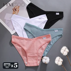 FINETOO 5Pcs Cotton Panties Ribbed Underwear for Women Sexy V Waist Plus Size Briefs Ladies Low-Rise Comfortable Lingerie M-4XL