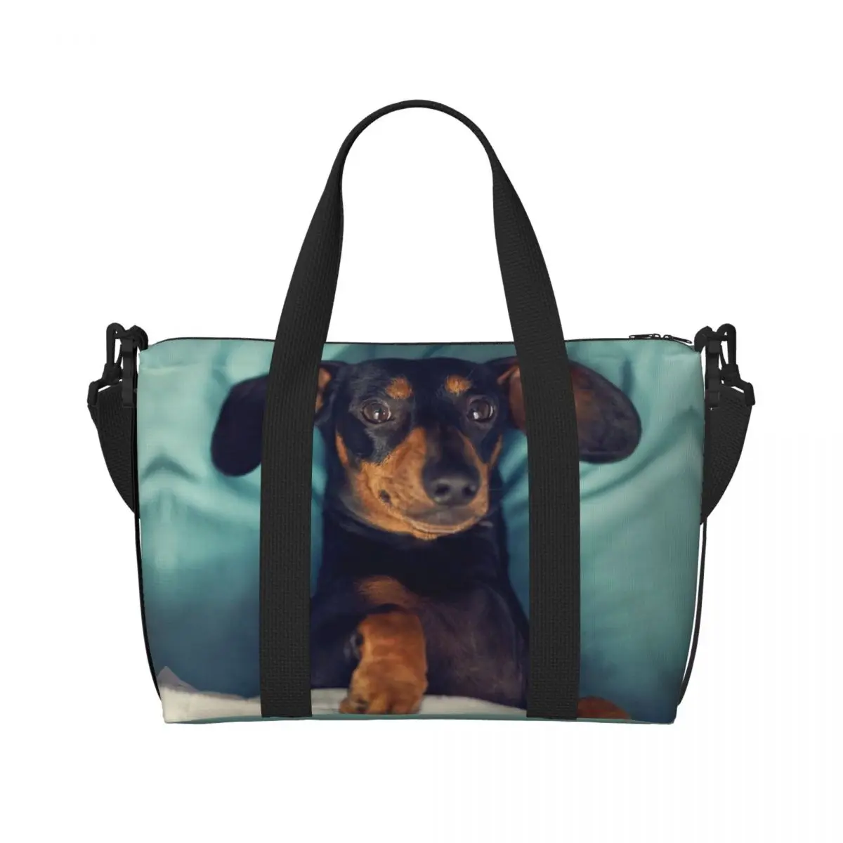 Custom Large Dachshund Tote Bag for Women Badger Sausage the Wiener Dog Shopping Shoulder Beach Gym Travel Bag