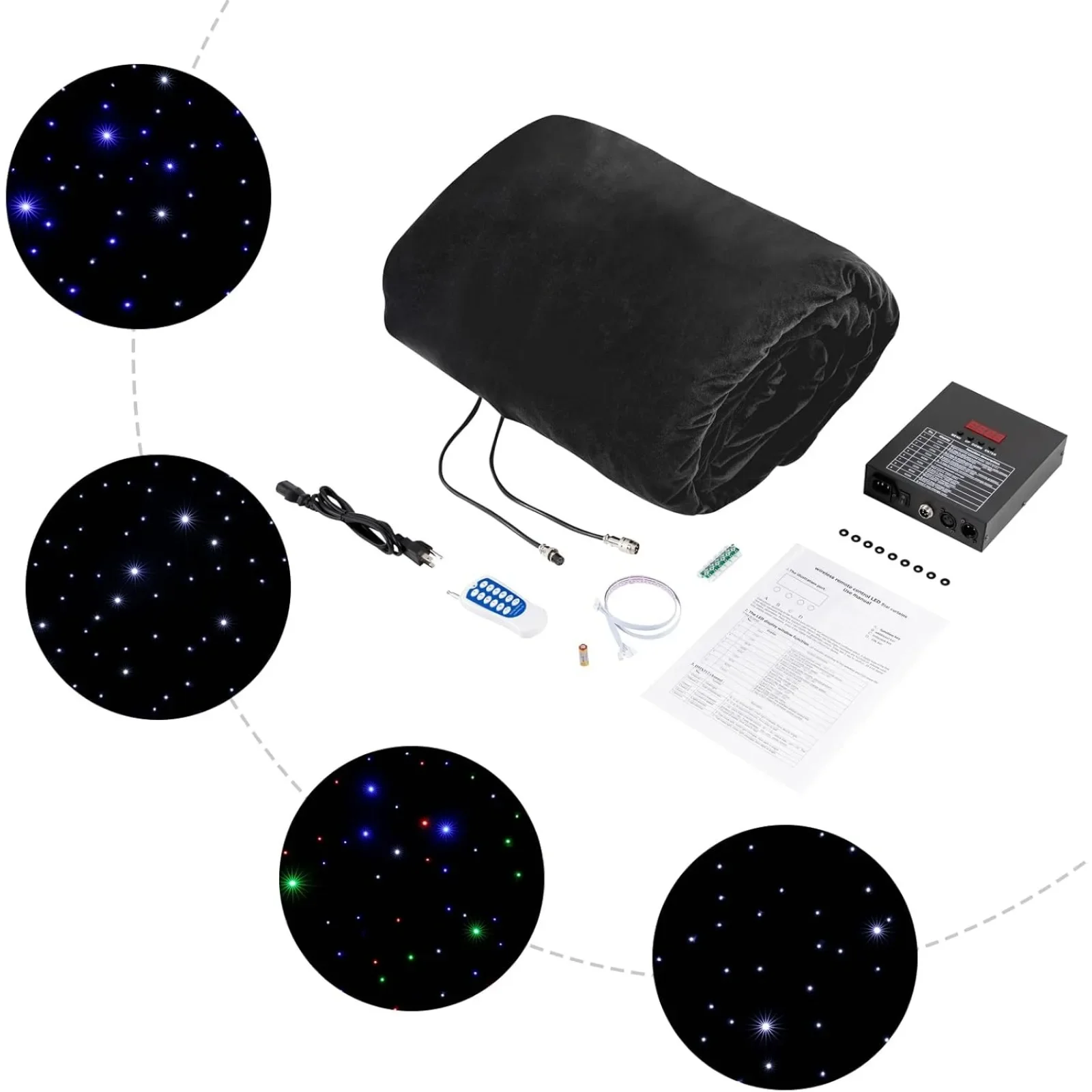 Cenário de luzes de cortina led 20 pés x 10 pés pano de palco led com controle dmx, cortina de estrela estrelada multifuncional