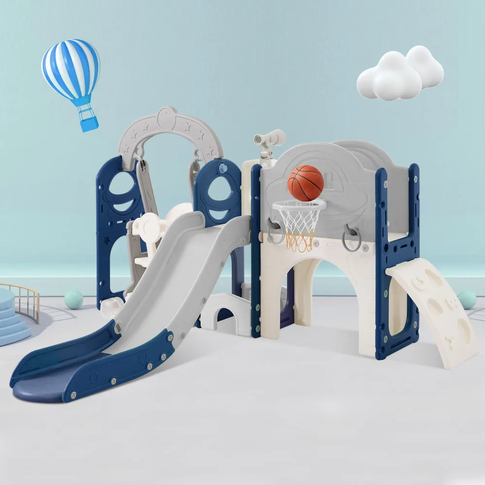 Toddler Slide and Swing Set 8 in 1, Kids Playground Climbing Slide Toy Set with Basketball Stand Independent Combination