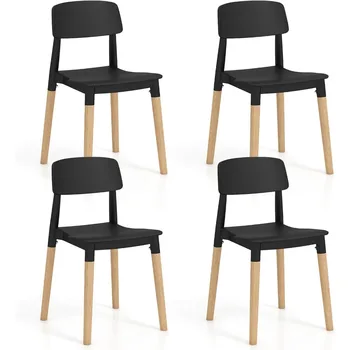 Set di 4 sedie da pranzo in legno, set di sedie laterali da pranzo moderne con schienale ergonomico, sedile largo e robuste gambe in legno