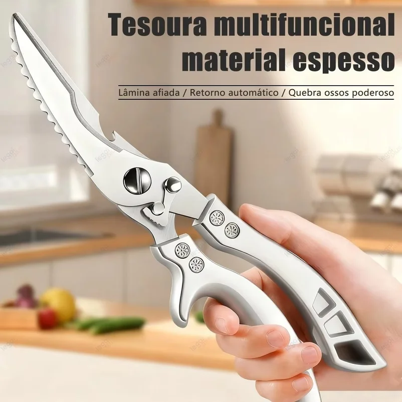 Tesoura Multiuso Para Alimentos Legumes Peixe Frango E Carnes Cozinha Doméstica Prática