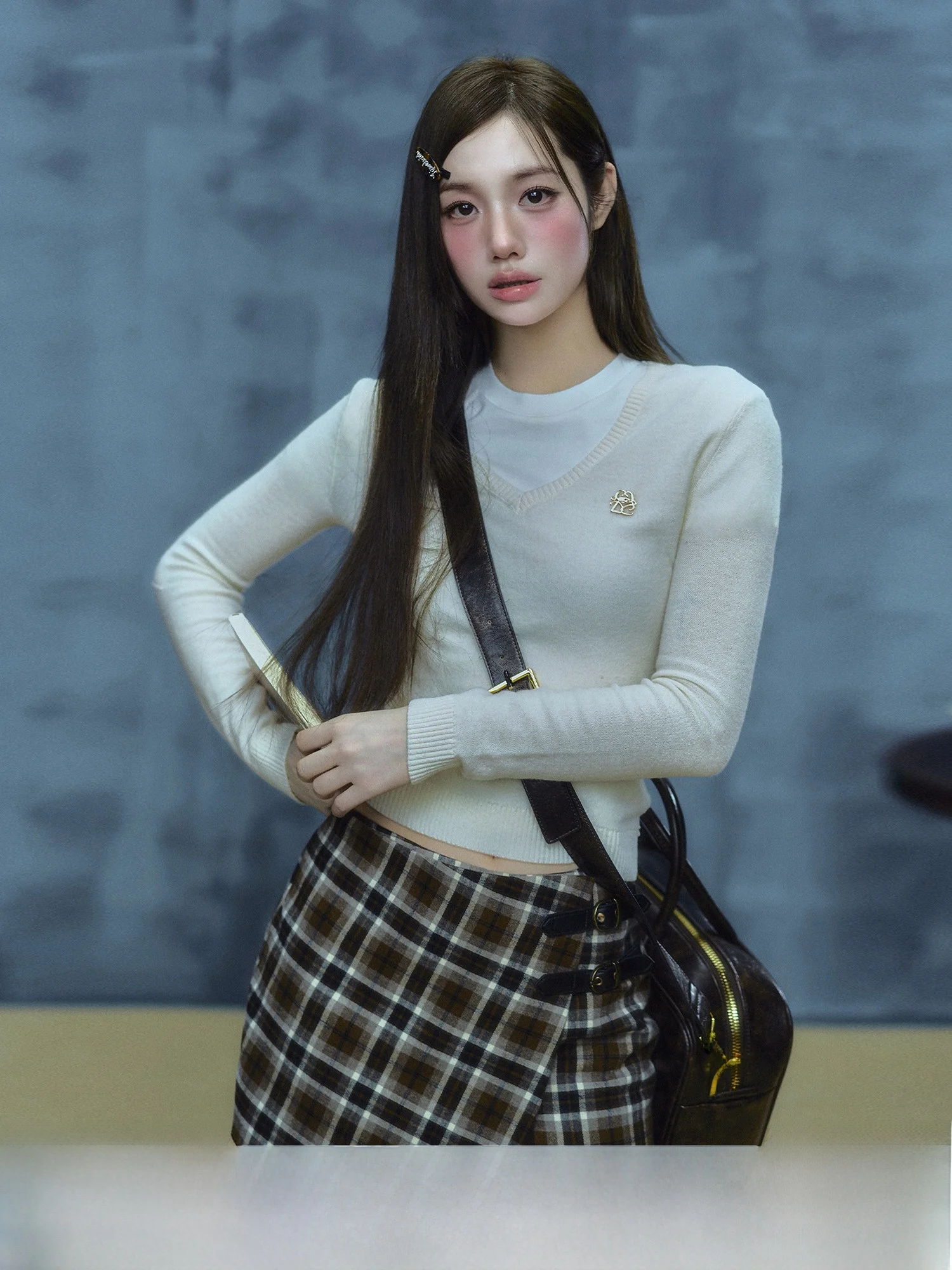 

LaluneDuCiel Original Design Slim Fit V-Ne Knitwear Base Layer Waist Cinching Inner Wear Wool Blend Commute Sle Long Sve