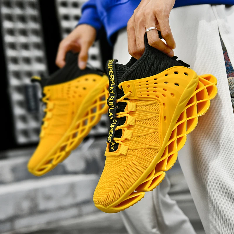 

2024 Fashion Mens Yellow Blue Running Shoes Breathable Mesh Male Sport Runner Training Sneakers Non-slip Jogging Shoes for Boy