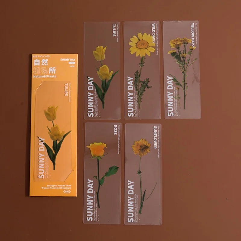 5 stuks plantenbloem semi-transparante bladwijzers PET-leeslabels dagboek DIY decoraties studentenkantoorbenodigdheden