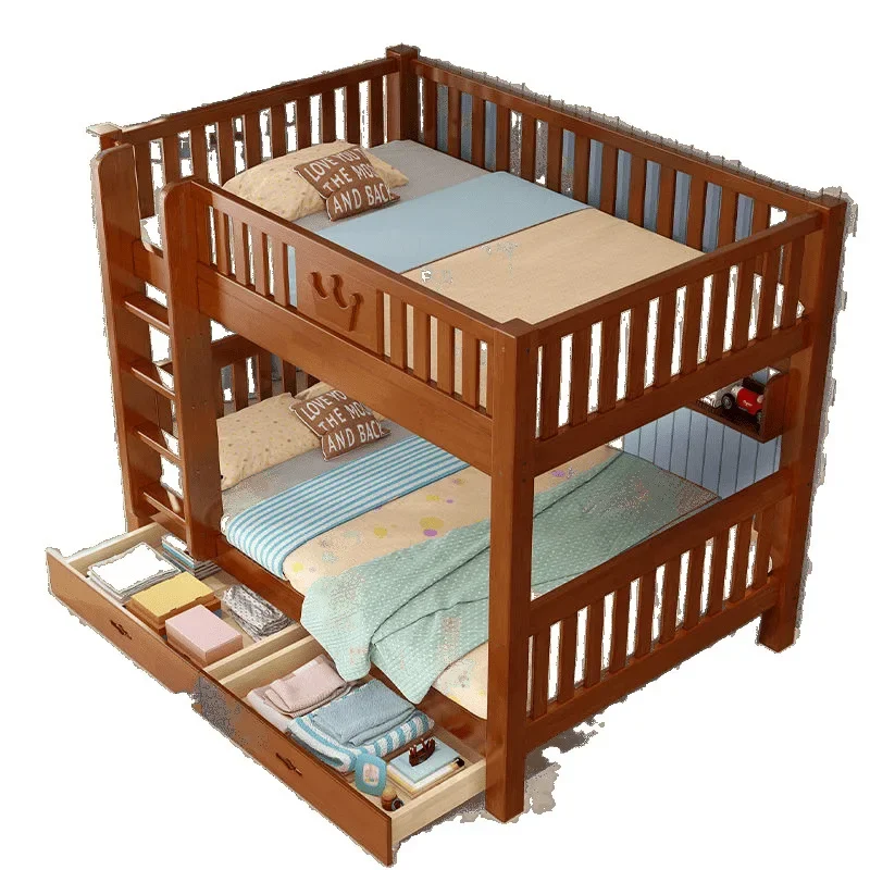 Children's bunk beds Home bunk beds Second floor dormitory High and low beds All solid wood small apartment Student mother bed