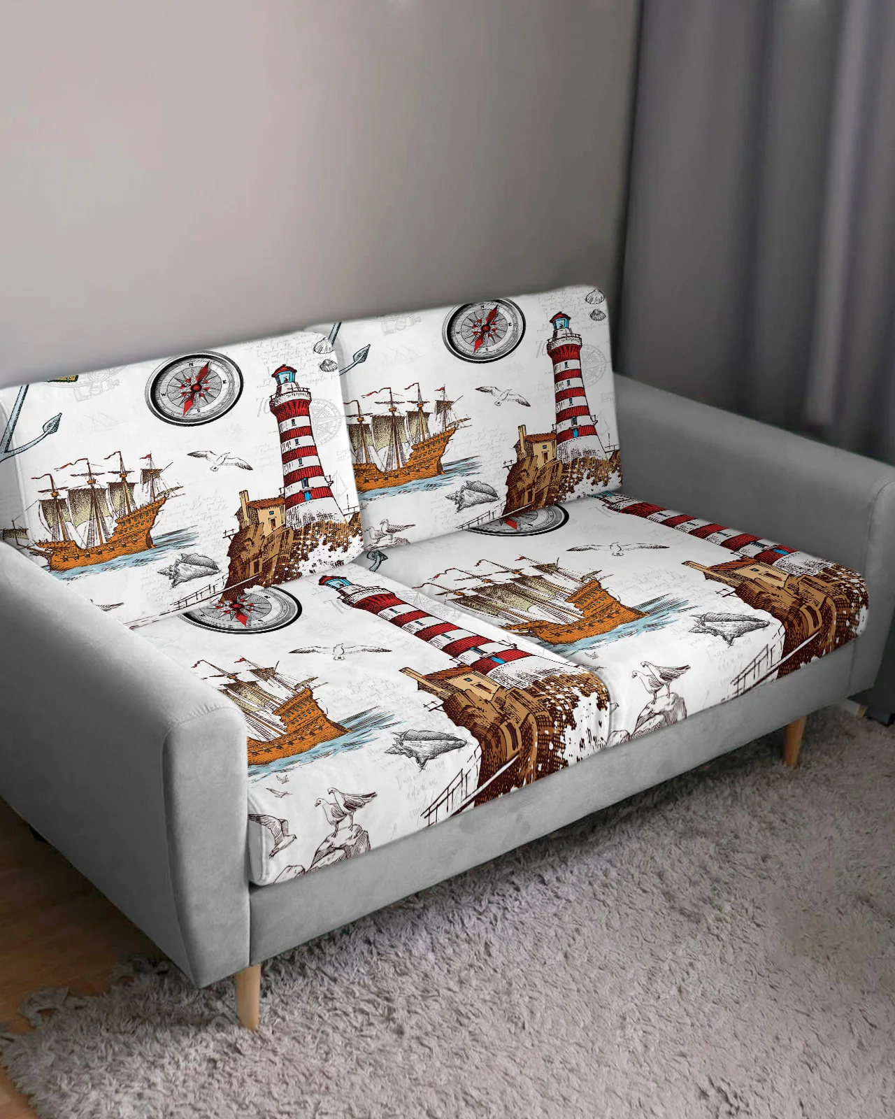 Ancient Lighthouse Sailing Ship Sofa Seat Cushion Cover Funiture Protector Couch Covers for Sofas Anti-dust Removable Slipcover