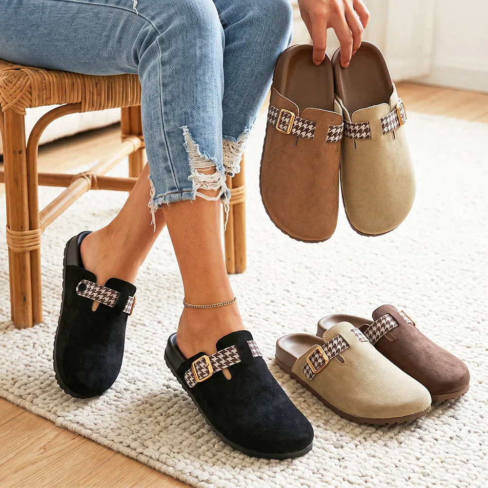 Women's ClosedToe Mules Slippers Large Size Adjustable Buckle Flat SlipOn Slides Indoor Outdoor Casual Walking Clogs Shoes