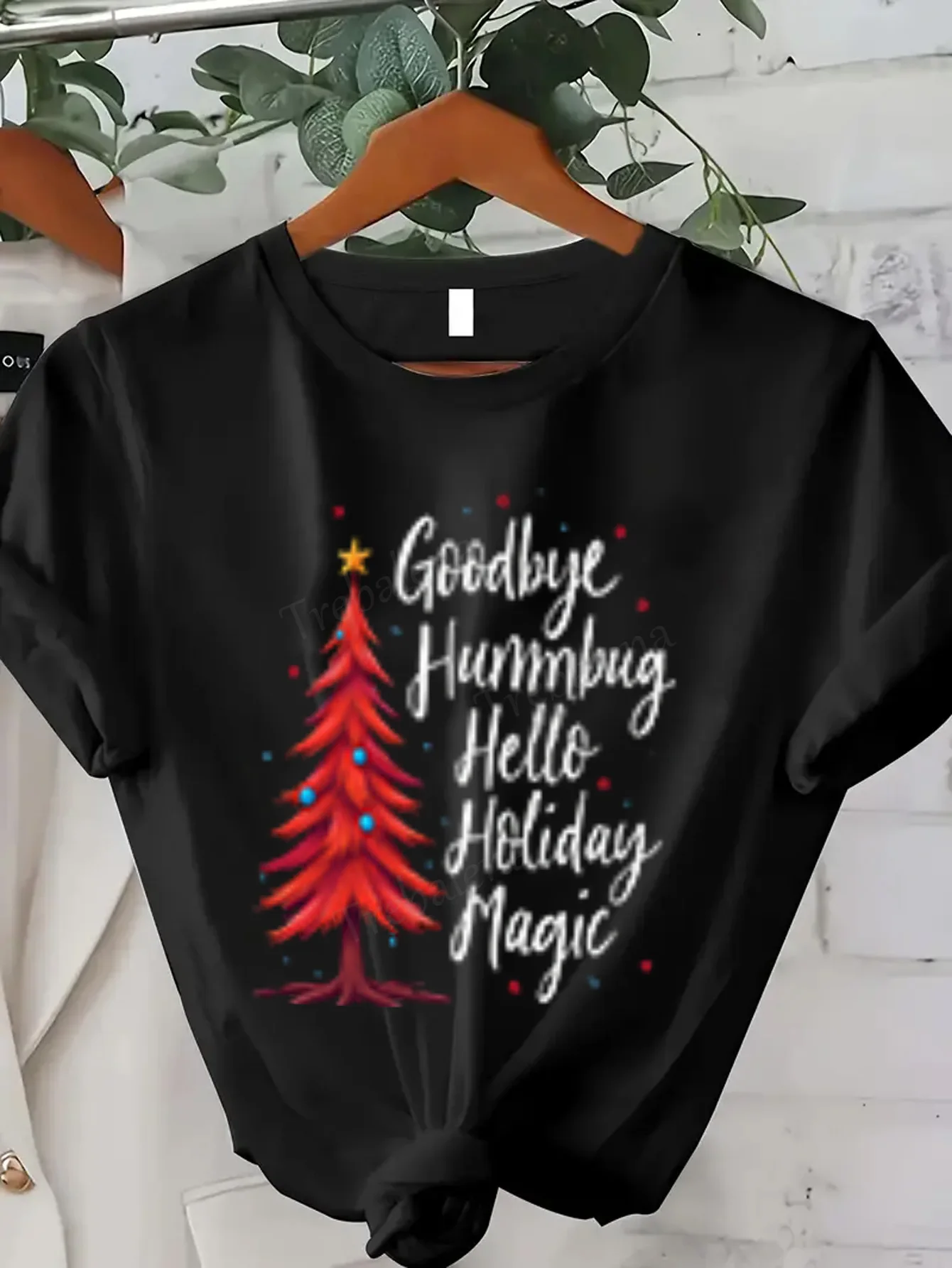 여성 티셔츠 축제 크리스마스 트리 티셔츠 'Goodbye Humbug' 여성 캐주얼 탑