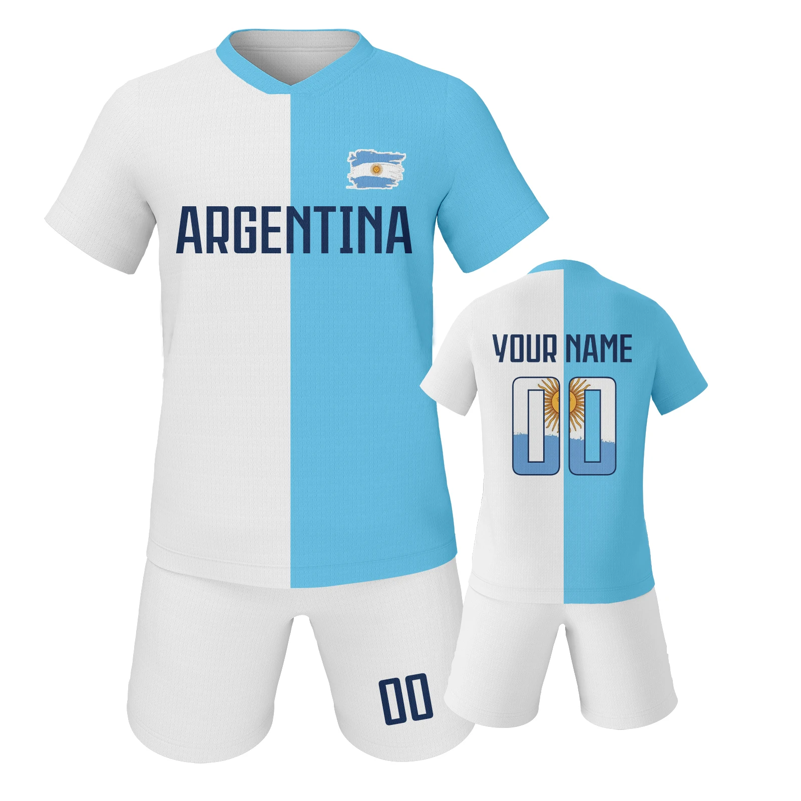 Custom Argentina Football Jersey Personalized Kids Soccer Uniform with Name Number Boys Girls Youth National Team Football Set
