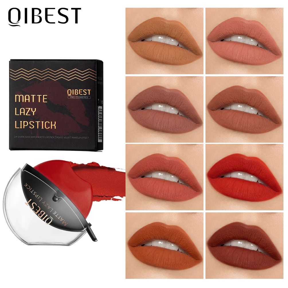 QIBEST Lazy Lipstick Long Lasting Makeup Lip-shaped Lipstick Velvet Matte Moisturizing Lip Gloss Waterproof Nude Lazy Lipstick