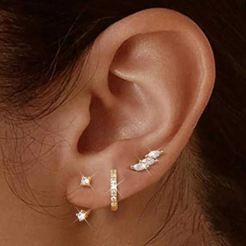 3 PCS Exquisite Zircon Little Huggies Hoop Earrings Set for Women Stainless Steel Unique Cartilage Earring Piercing Jewelry