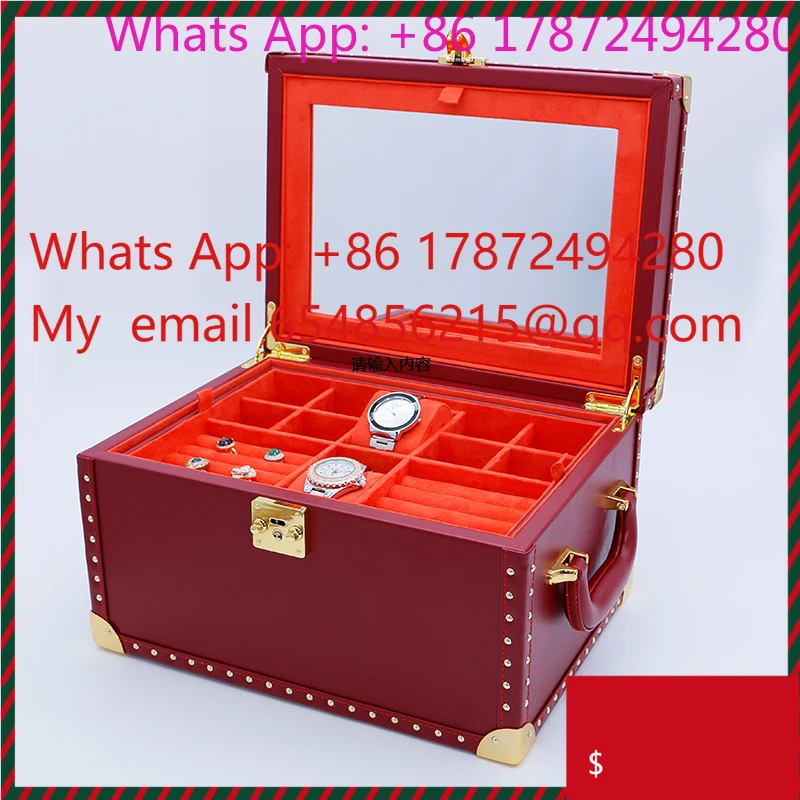 Jewelry Storage Box with Mirror Inside Earrings Necklace Ring Storage Large Storage Leather Jewelry Collection Box Luxury