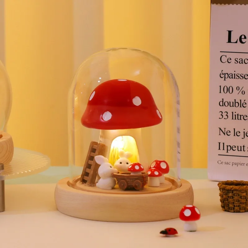 Handmade DIY Rabbit Mushroom Night Light Home Bedroom Study Atmosphere Light Decoration Student Dormitory Girl Friend Gift