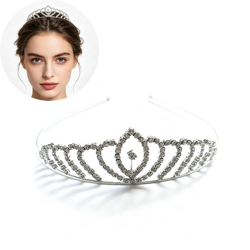 Silver Color Rhinestone Crowns For Women Girl Princess Tiara Crown Bridal Wedding Headpieces Party Prom Hair Jewelry Headdress