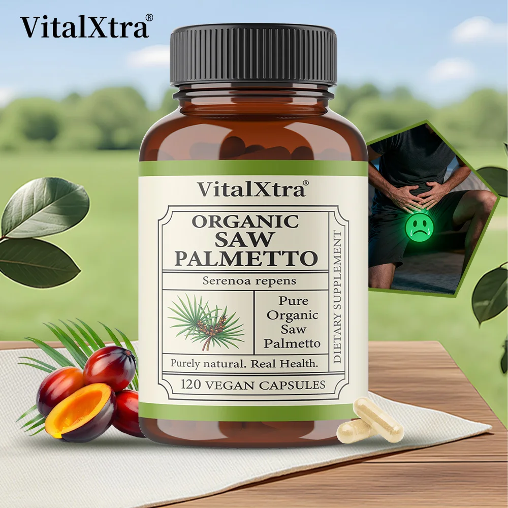 

Organic Saw Palmetto Capsules, 1,000mg Per Serving - Supports Men’s Prostate Health, Promotes Hair Growth, 120 Vegan Capsules