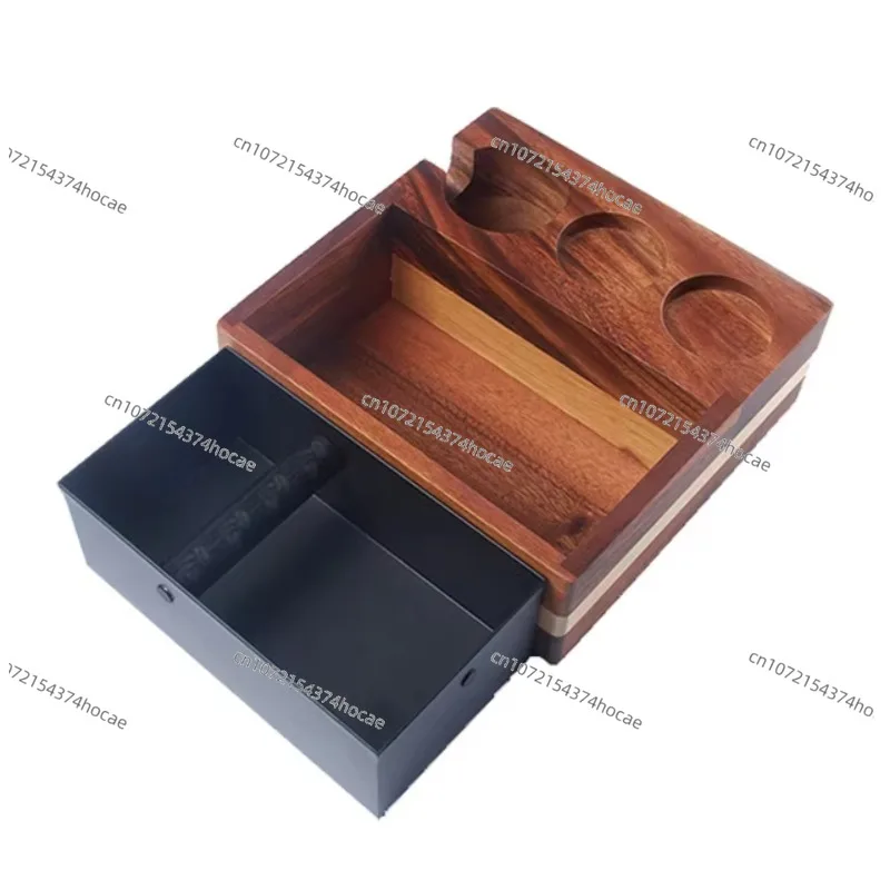 Recessed hollow floor box bar square stainless steel coffee knock wooden barrel wooden coffee knock wooden box