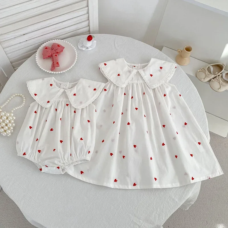 

2026 New Summer Kids Princess Dress 2-6Yrs Baby Girl Party Dress Sleeveless Cotton Embroidery Infant Baby Romper Sister Clothing