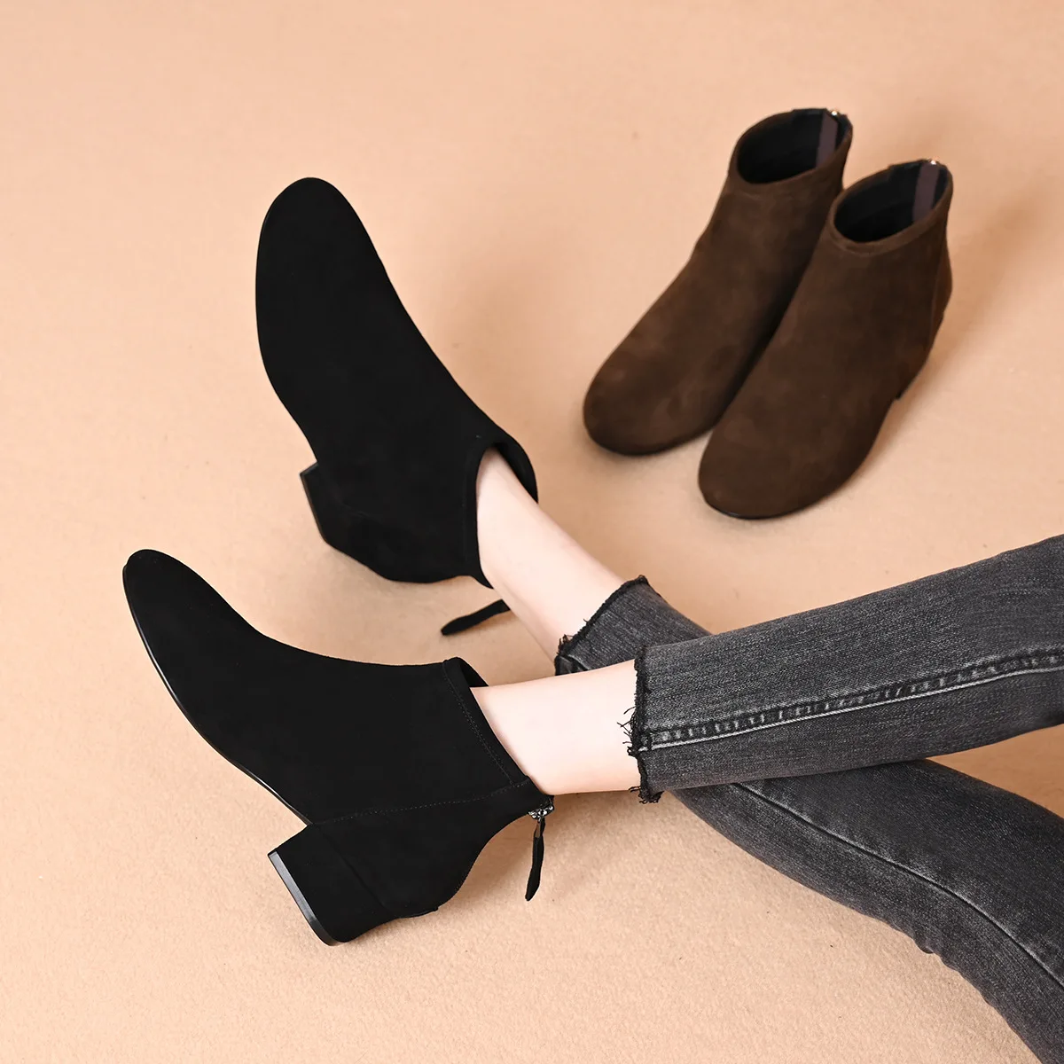 

Matte Short Boots for Women 2026 Round Versatile Single Boots Low Heel Short Leg Boots with Velvet Fashion Boots
