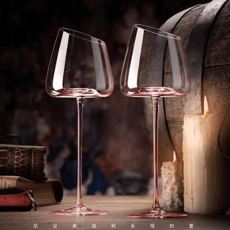 French Pink Flamingo Red Wine Glasses Set Crystal Glass Goblet Creative Inclined Mouth Concave Bottom Champagne Wine Cup