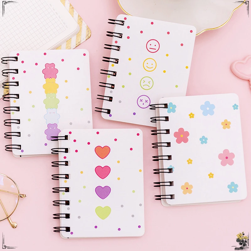 10 Pcs 8*10.5cm Small Flower Flip Coil Notebook for Students Mini Portable Loose Leaf Notebook A7 Pocket Book