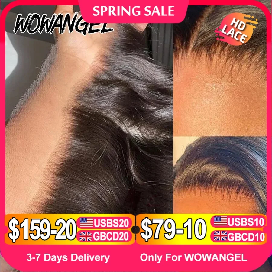 Wow Angel 13x4 13x6 HD Kant Frontaal Alleen smelthuiden Braziliaans steil Menselijk haar 5x5 6x6 HD Vetersluiting Voorgeplukt Gratis deel