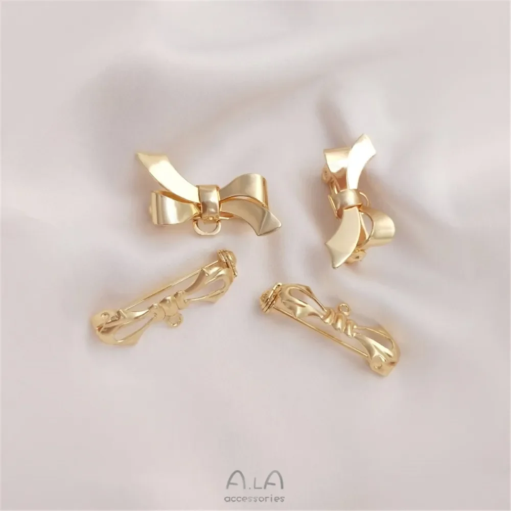 14K gold bow-tie brooch handmade with hanging ring brooch DIY material gold plated brooch accessories