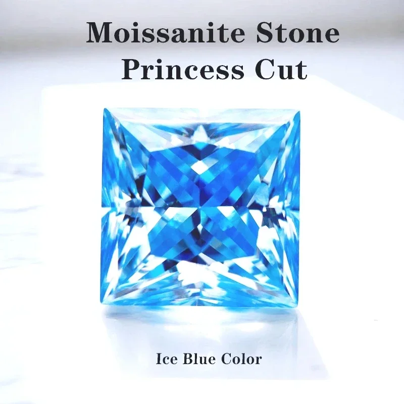 

Муассанит, огранка «Принцесса», цвет «Ледяной синий», с сертификатом GRA, сверкающий квадратный камень, похожий на бриллиант, для изготовления ювелирных изделий