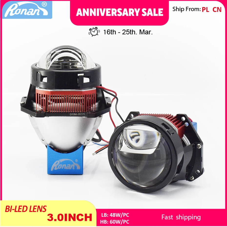 

Ronan 3inch Matrix Auxiliary Hyperboloid Bi-LED Laser Projector Lens D19M 60W 5600LUX for 3R G5 Car Headlight Retrofit Upgrade