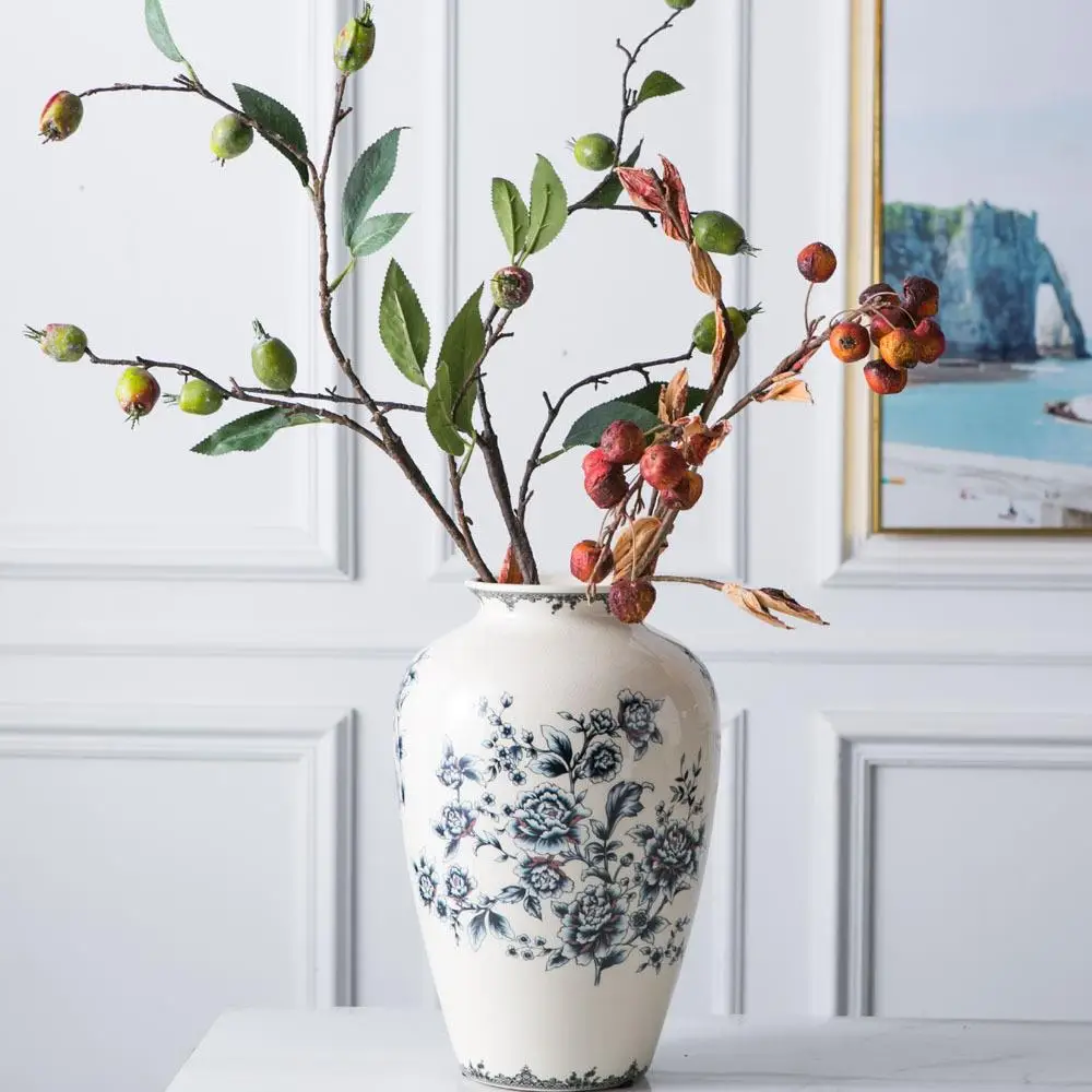 

New Chinese Style Ceramic Flower Vase American Creative Blue Glazed Living Room Dried Flower Arranger Entrance Home Decor Crafts