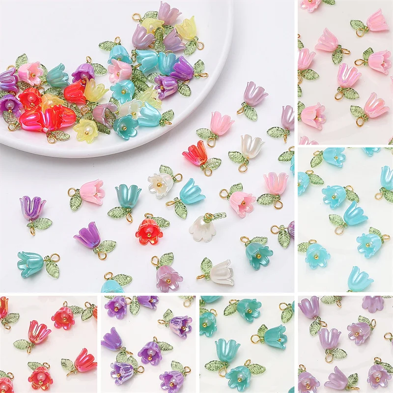

11x14mm 2-10Pcs acrylic lily of the valley flower bud beads plated with colored loose beads, handcrafted DIY making jewelry brac