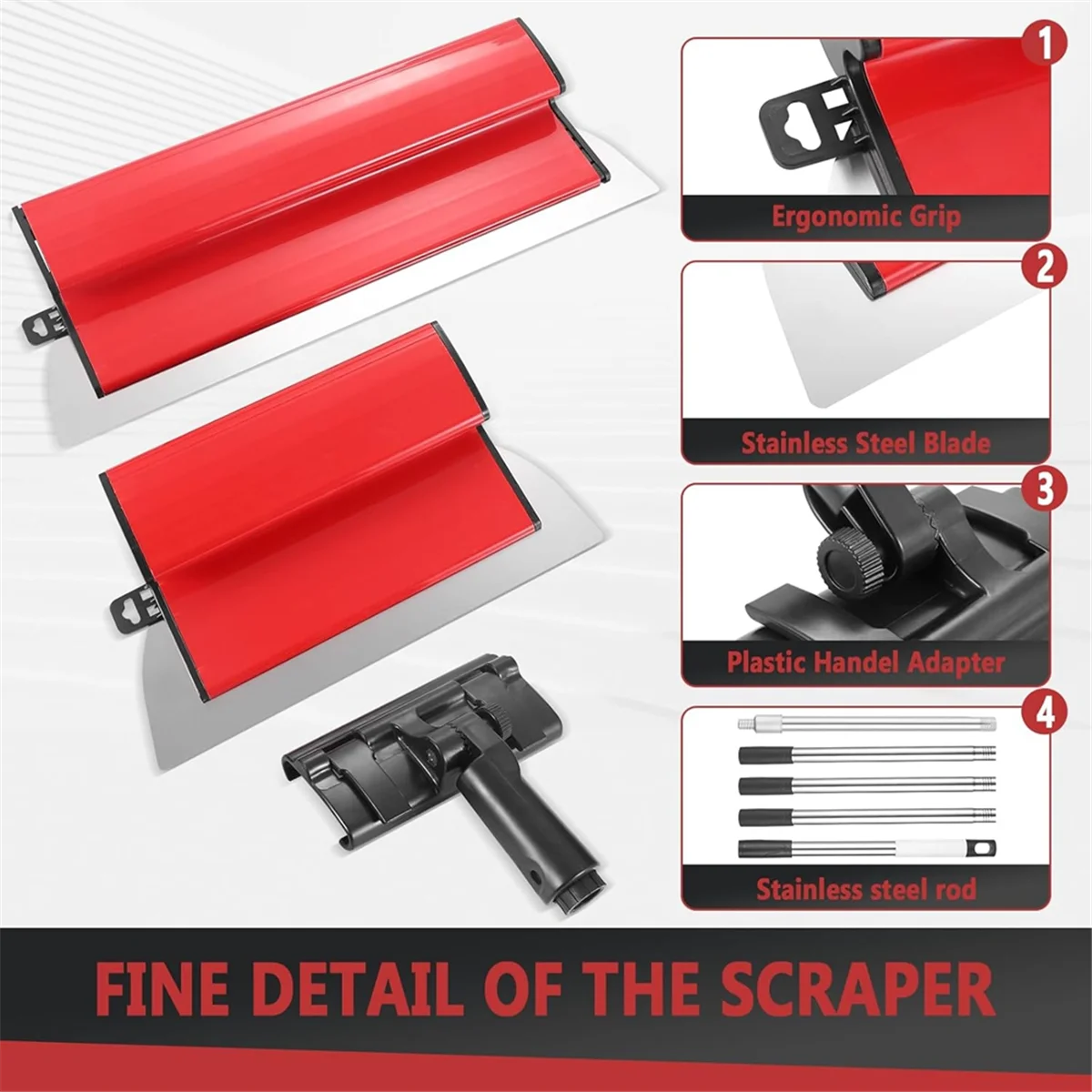 Conjunto de lâminas de skimming para drywall A002, lâminas de aço inoxidável de 10 polegadas e 16 polegadas + pólo extensível de 34-81,6 polegadas para alisar faca de drywall