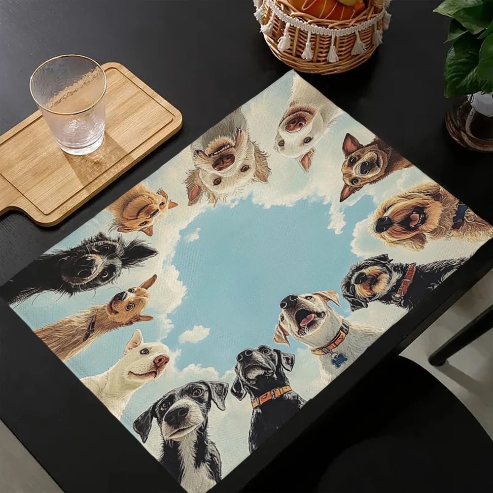 

1PC “Cute Funny Circle Dogs” Placemats for Table Cows and Giraffes Set De Table Mat Happy Kitchen 40 x 30Cm Serviette De